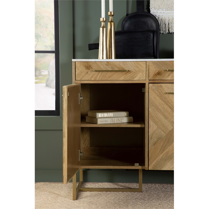 Pemberly Row 3-door Contemporary Wood Accent Cabinet in Natural/Gold