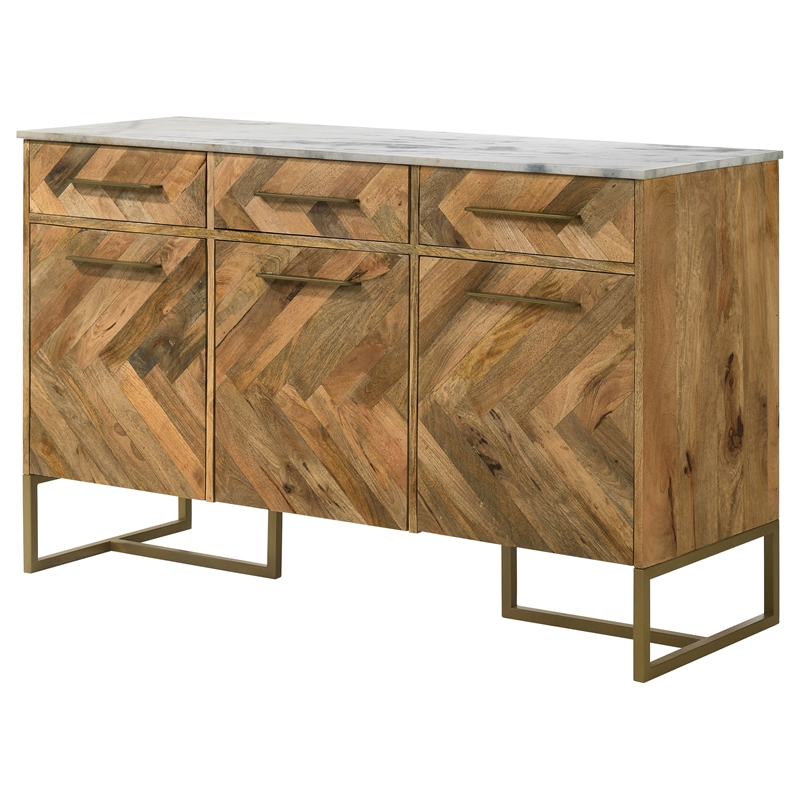 Pemberly Row 3-door Contemporary Wood Accent Cabinet in Natural/Gold
