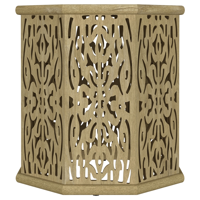 Pemberly Row Octagonal Solid Mango Wood Side Table in Natural Brown