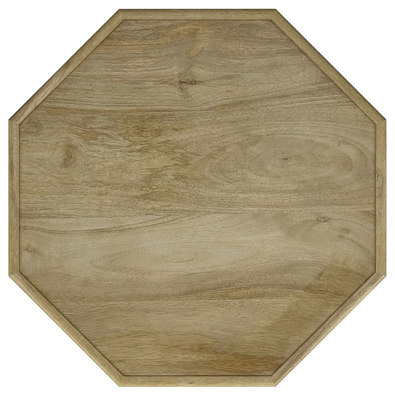 Pemberly Row Octagonal Solid Mango Wood Side Table in Natural Brown