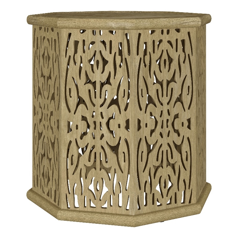 Pemberly Row Octagonal Solid Mango Wood Side Table in Natural Brown