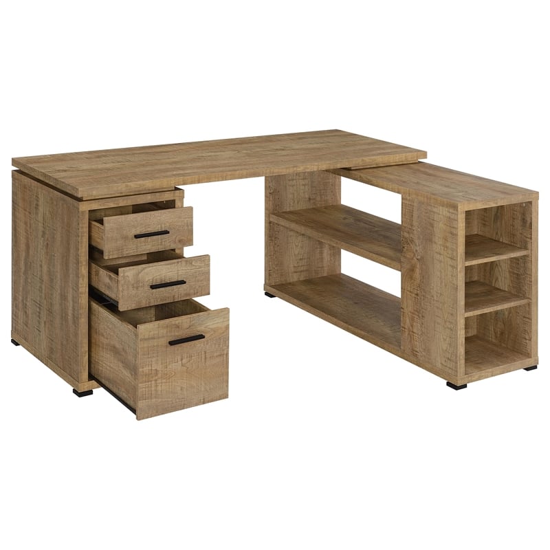 Pemberly Row 60-inch 3-drawer L-Shape Wood Computer Desk in Mango