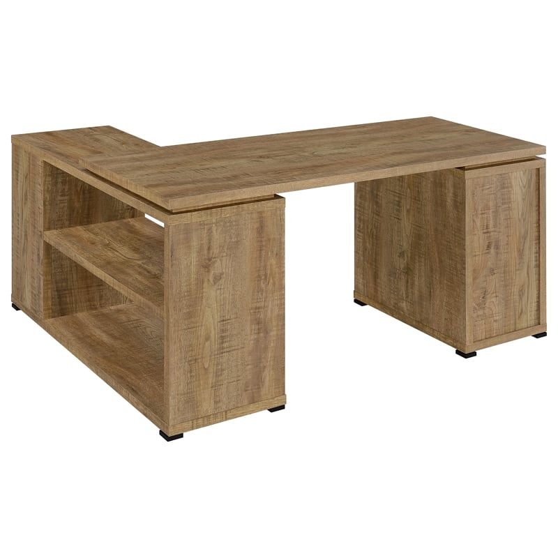 Pemberly Row 60-inch 3-drawer L-Shape Wood Computer Desk in Mango