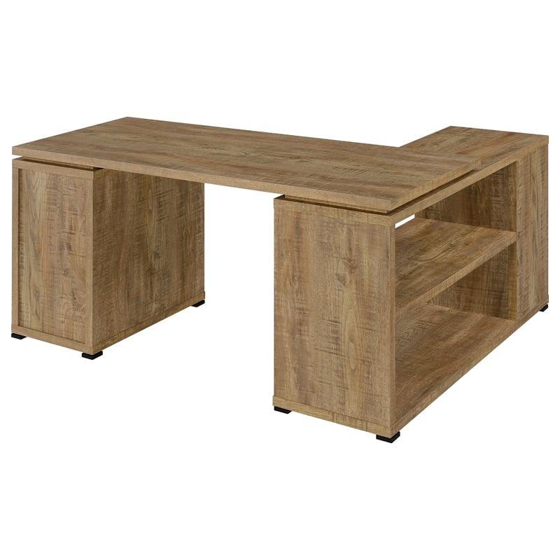 Pemberly Row 60-inch 3-drawer L-Shape Wood Computer Desk in Mango