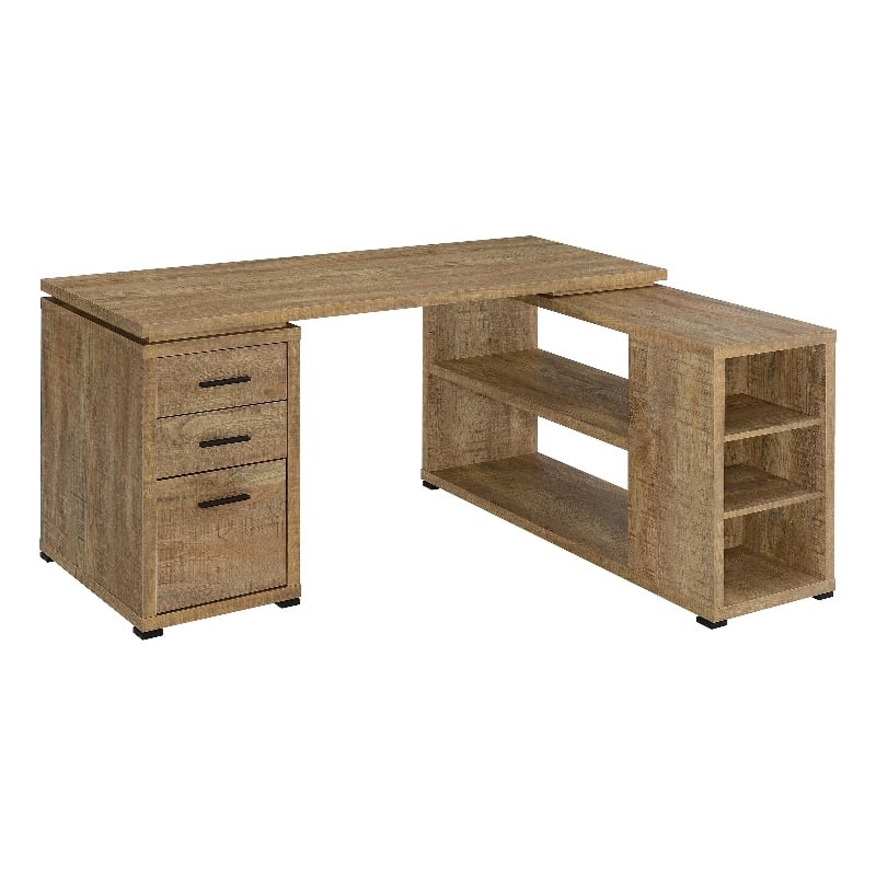 Pemberly Row 60-inch 3-drawer L-Shape Wood Computer Desk in Mango