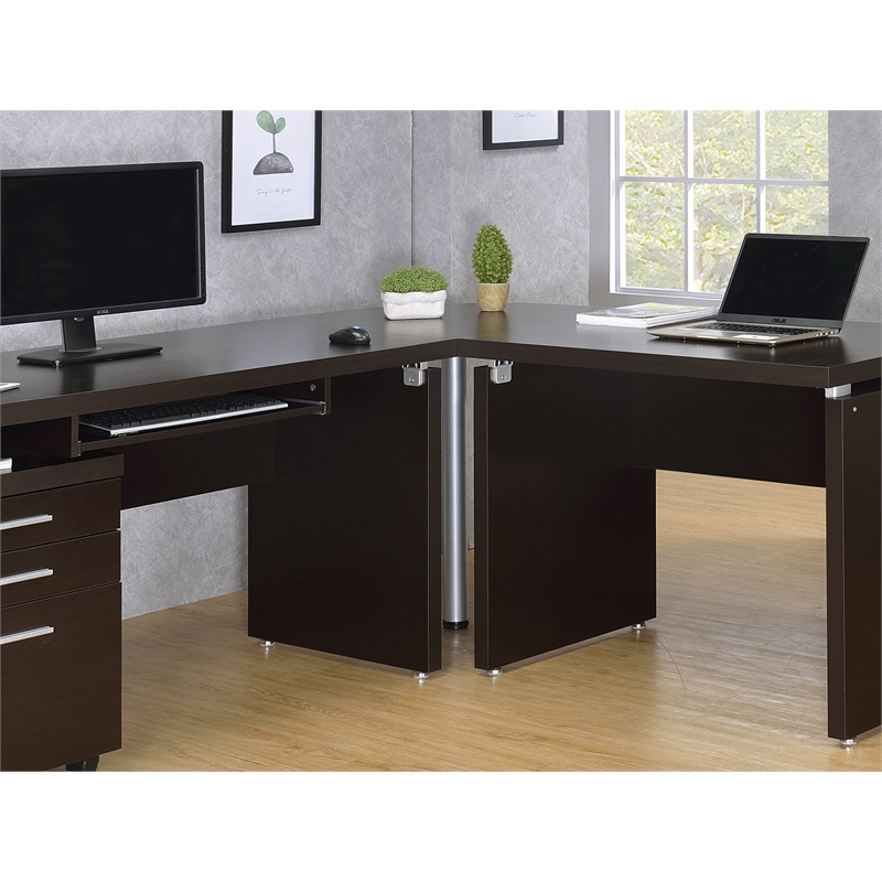 Pemberly Row Square Wood Top Corner Table in Cappuccino and Silver