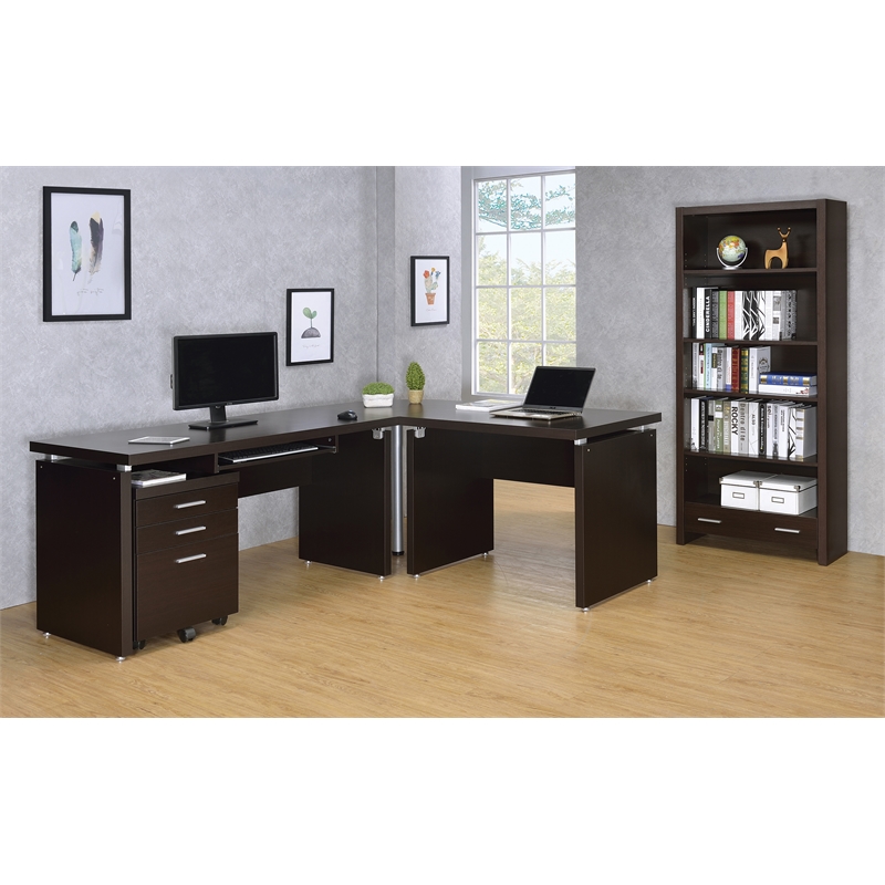 Pemberly Row Square Wood Top Corner Table in Cappuccino and Silver