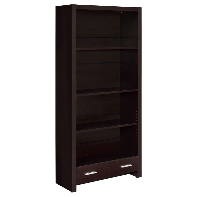 Pemberly Row 71-inch 5-shelf Bookcase with Drawer in Cappuccino