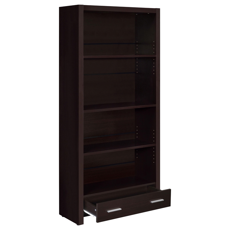 Pemberly Row 71-inch 5-shelf Bookcase with Drawer in Cappuccino