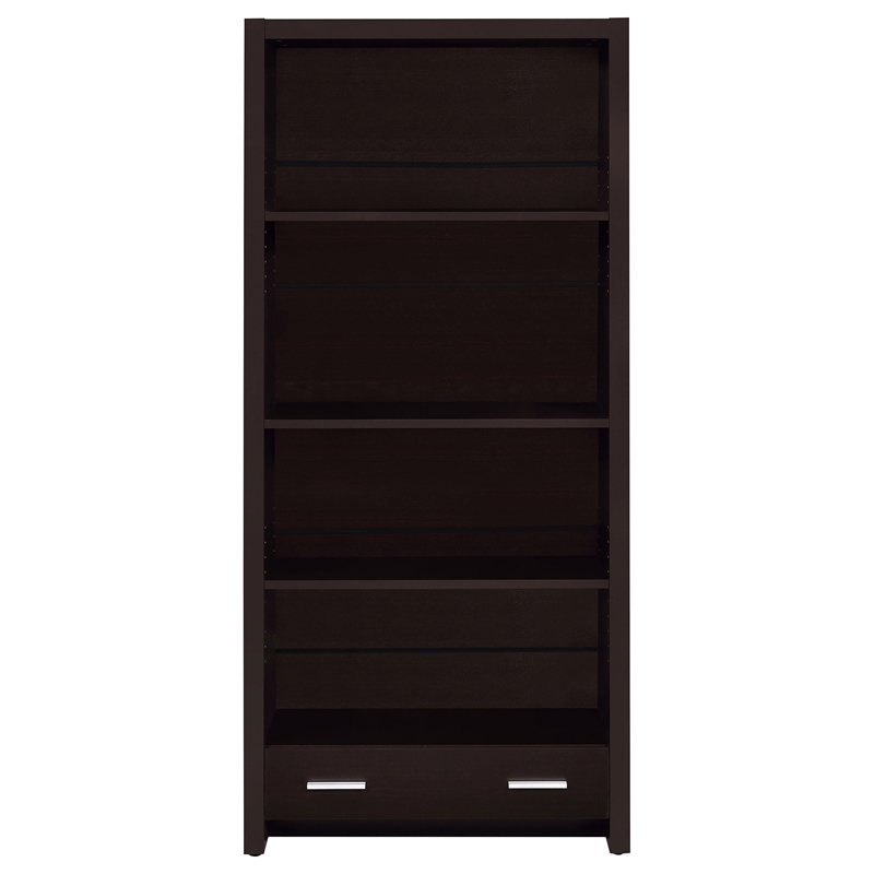Pemberly Row 71-inch 5-shelf Bookcase with Drawer in Cappuccino