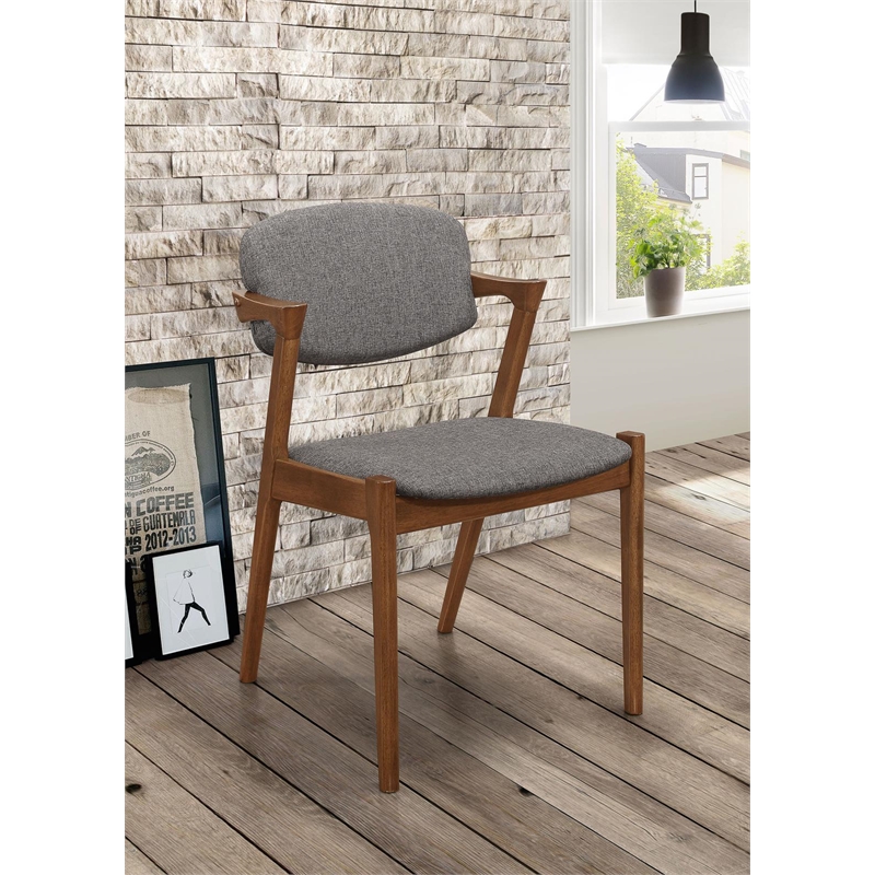 Pemberly Row Padded Wood Dining Arm Chair Set of 2 in Dark Walnut