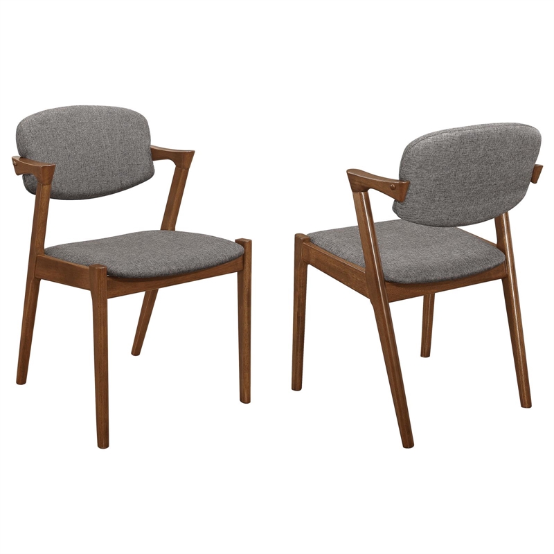 Pemberly Row Padded Wood Dining Arm Chair Set of 2 in Dark Walnut