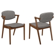 Pemberly Row Padded Wood Dining Arm Chair Set of 2 in Dark Walnut