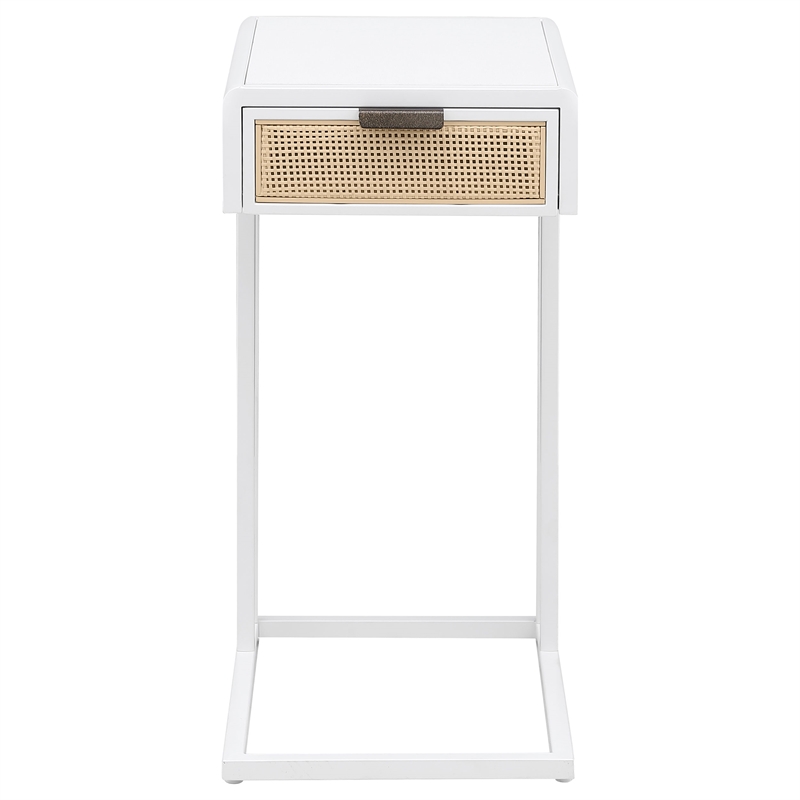 Pemberly Row 1-drawer Radio Weave Cane Metal Side Table in White