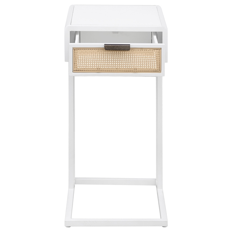 Pemberly Row 1-drawer Radio Weave Cane Metal Side Table in White