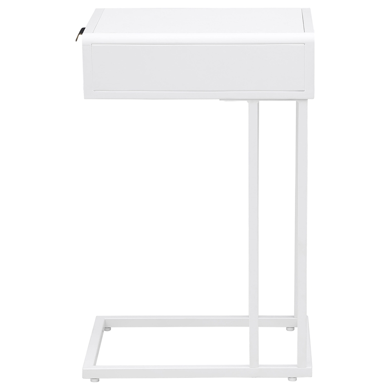 Pemberly Row 1-drawer Radio Weave Cane Metal Side Table in White