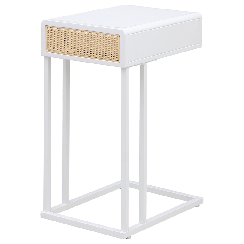 Pemberly Row 1-drawer Radio Weave Cane Metal Side Table in White