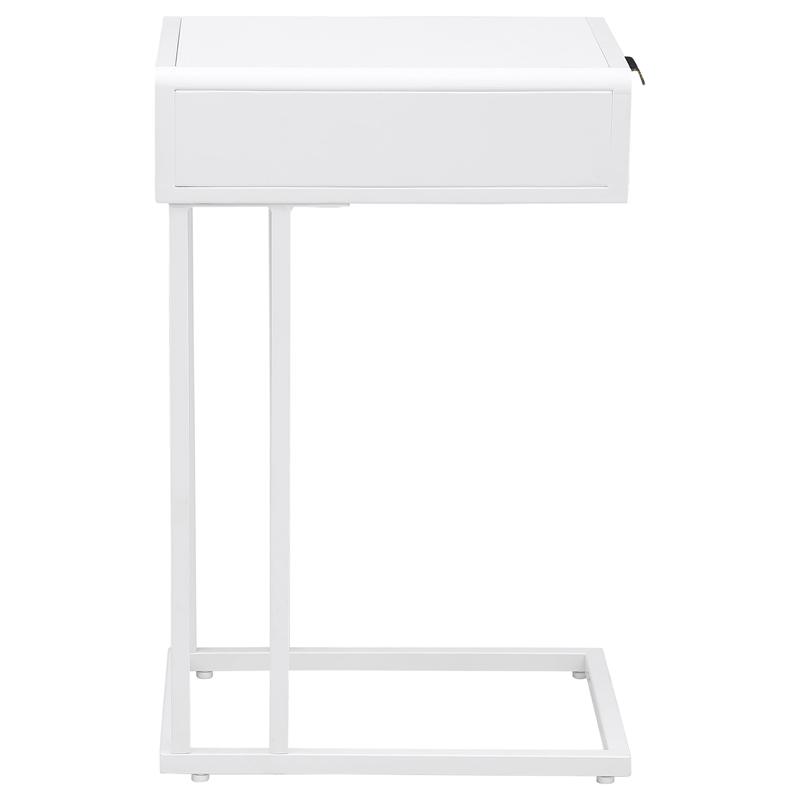 Pemberly Row 1-drawer Radio Weave Cane Metal Side Table in White