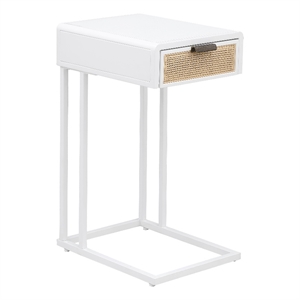 Pemberly Row 1-drawer Radio Weave Cane Metal Side Table in White
