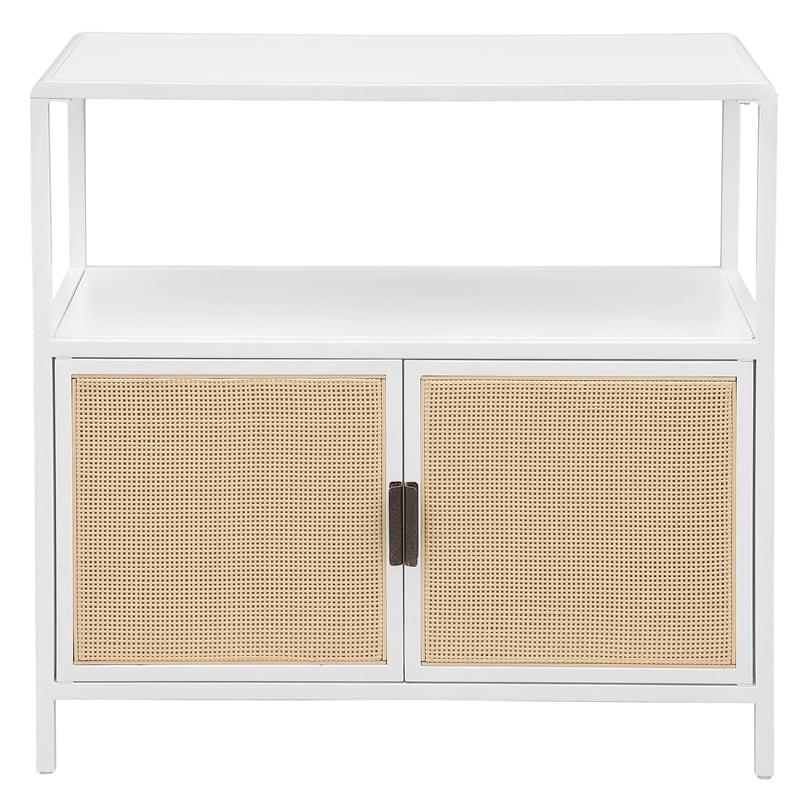 Pemberly Row 2-door Radio Weave Cane Metal Accent Cabinet in White