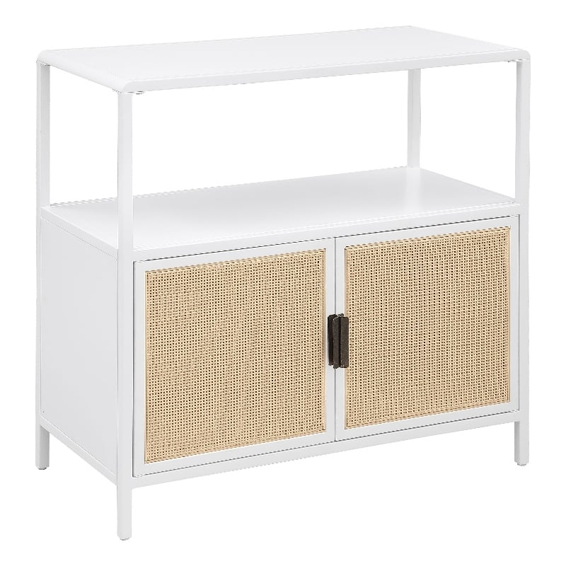 Pemberly Row 2-door Radio Weave Cane Metal Accent Cabinet in White