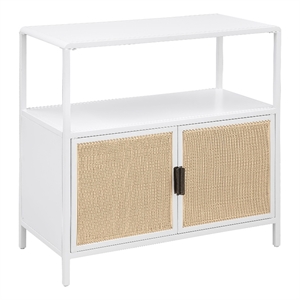 Pemberly Row 2-door Radio Weave Cane Metal Accent Cabinet in White