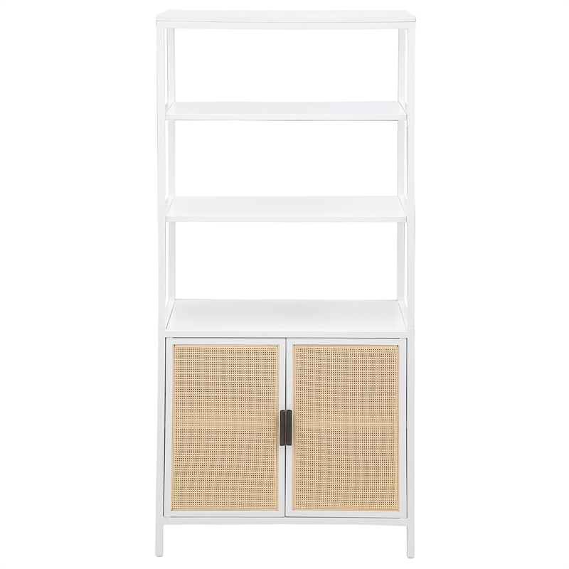 Pemberly Row 3-shelf Radio Weave Cane Metal Accent Cabinet in White