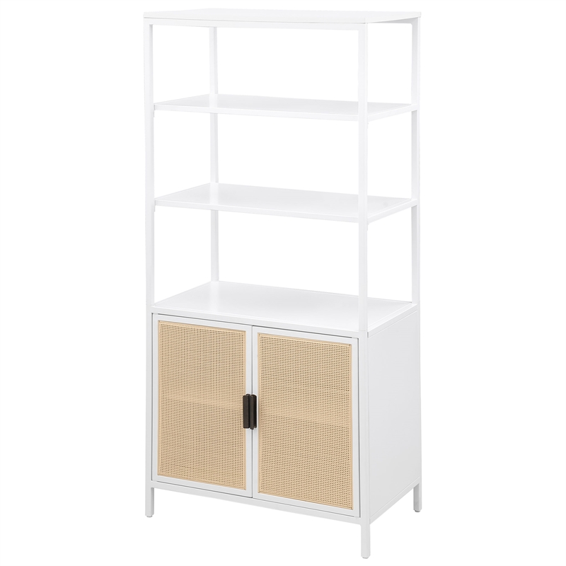 Pemberly Row 3-shelf Radio Weave Cane Metal Accent Cabinet in White