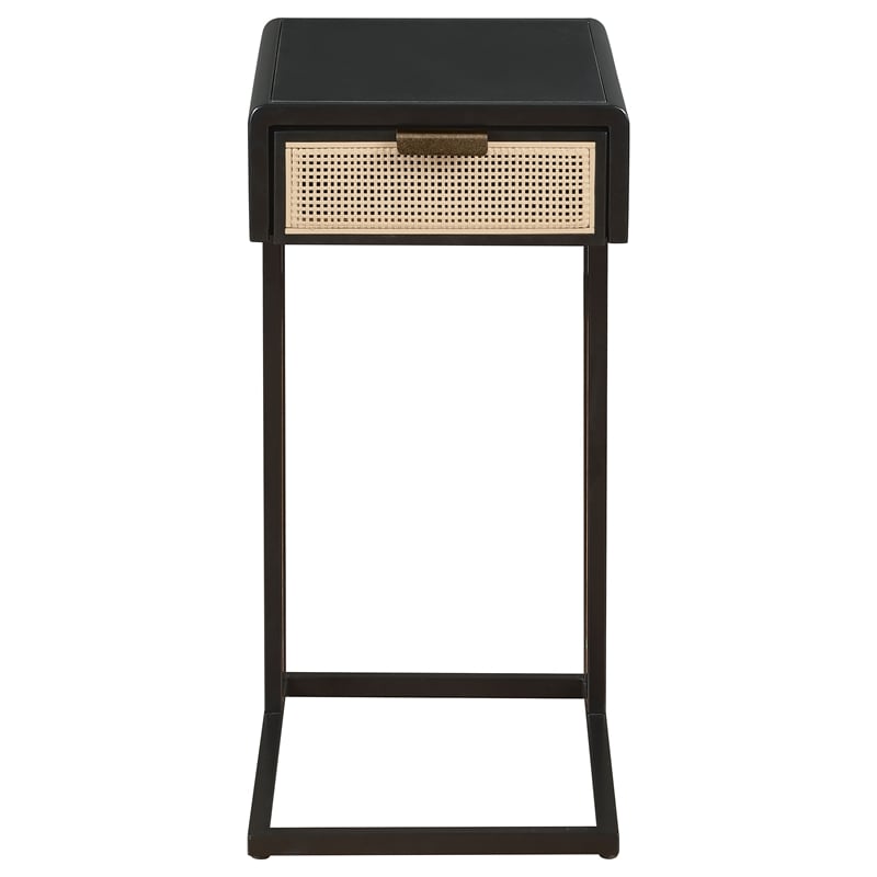 Pemberly Row 1-drawer Radio Weave Cane Metal Side Table in Black