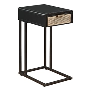 Pemberly Row 1-drawer Radio Weave Cane Metal Side Table in Black