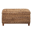 Pemberly Row Hand-Woven Banana Leaf Wood Storage Bench in Amber