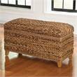 Pemberly Row Hand-Woven Banana Leaf Wood Storage Bench in Amber
