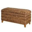Pemberly Row Hand-Woven Banana Leaf Wood Storage Bench in Amber
