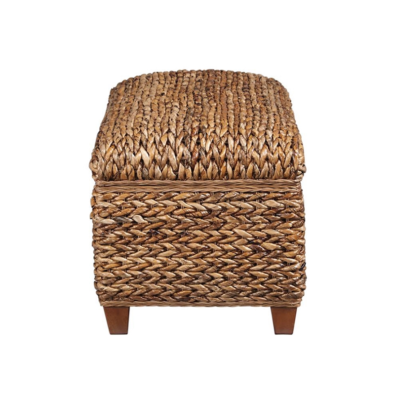 Pemberly Row Hand-Woven Banana Leaf Wood Storage Bench in Amber