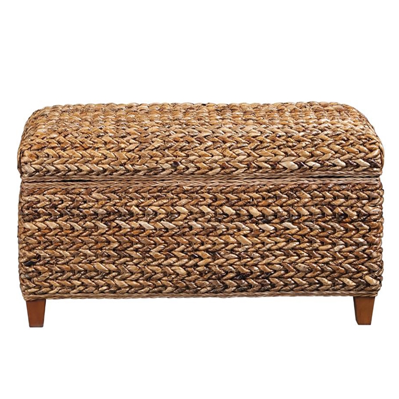 Pemberly Row Hand-Woven Banana Leaf Wood Storage Bench in Amber