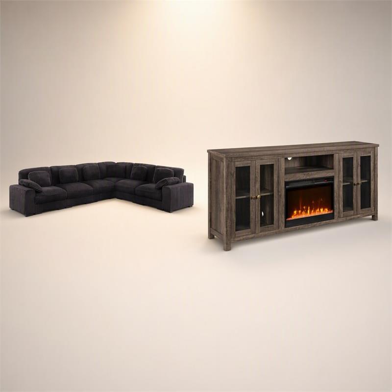 Pemberly Row 2Pc Set of Fireplace TV Console & Modular Sectional Sofa