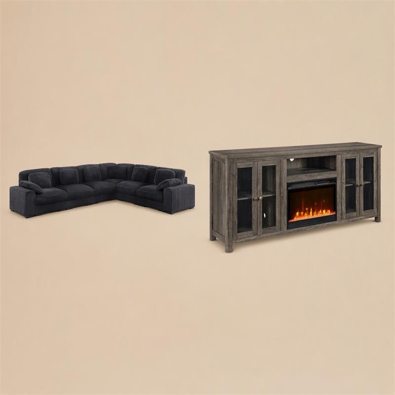 Pemberly Row 2Pc Set of Fireplace TV Console & Modular Sectional Sofa