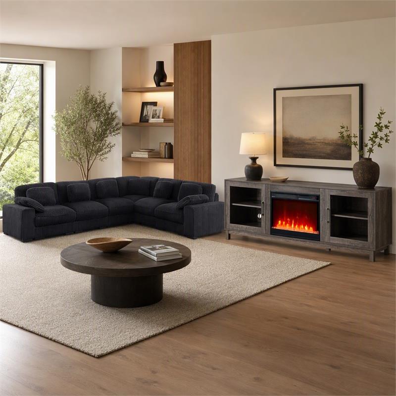 Pemberly Row 2Pc Set of Fireplace TV Stand & Modular Sectional Sofa