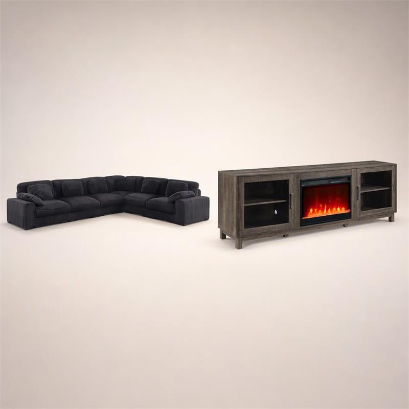 Pemberly Row 2Pc Set of Fireplace TV Stand & Modular Sectional Sofa