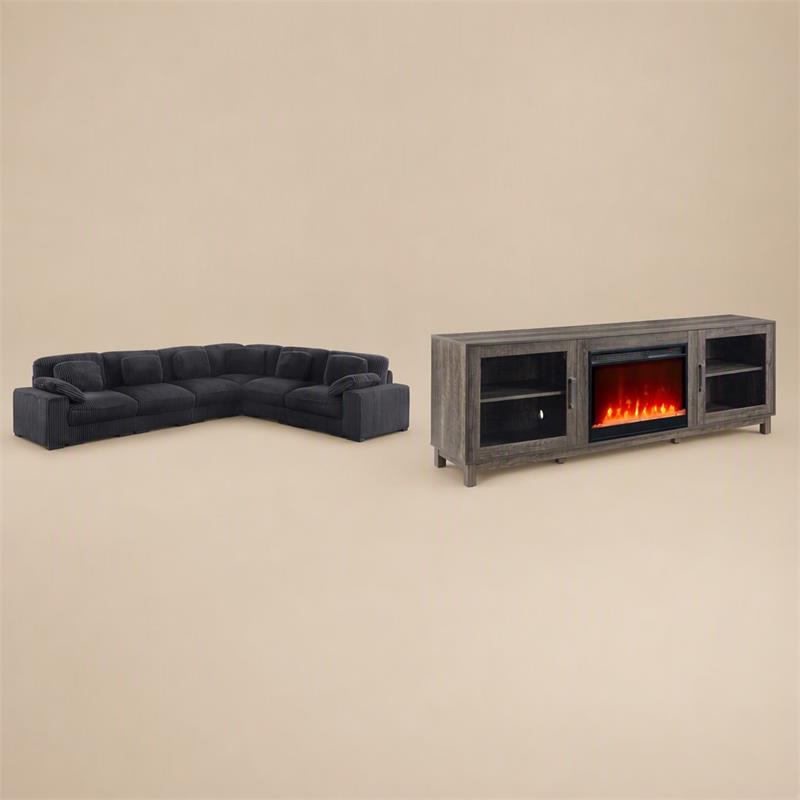 Pemberly Row 2Pc Set of Fireplace TV Stand & Modular Sectional Sofa