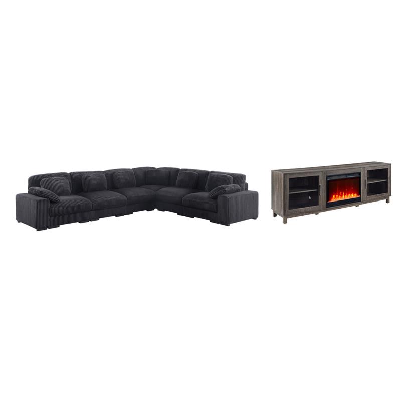 Pemberly Row 2Pc Set of Fireplace TV Stand & Modular Sectional Sofa