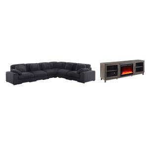 Pemberly Row 2Pc Set of Fireplace TV Stand & Modular Sectional Sofa
