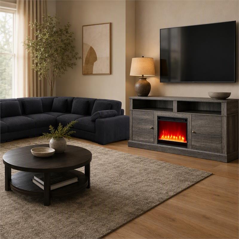 Pemberly Row 2Pc Set of Fireplace TV Stand & Modular Sectional Sofa