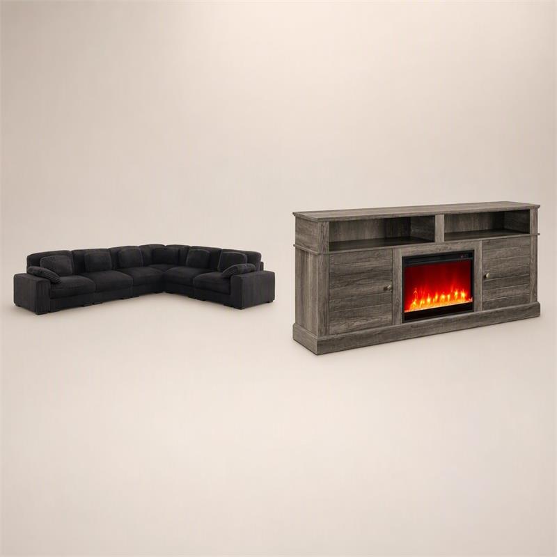 Pemberly Row 2Pc Set of Fireplace TV Stand & Modular Sectional Sofa