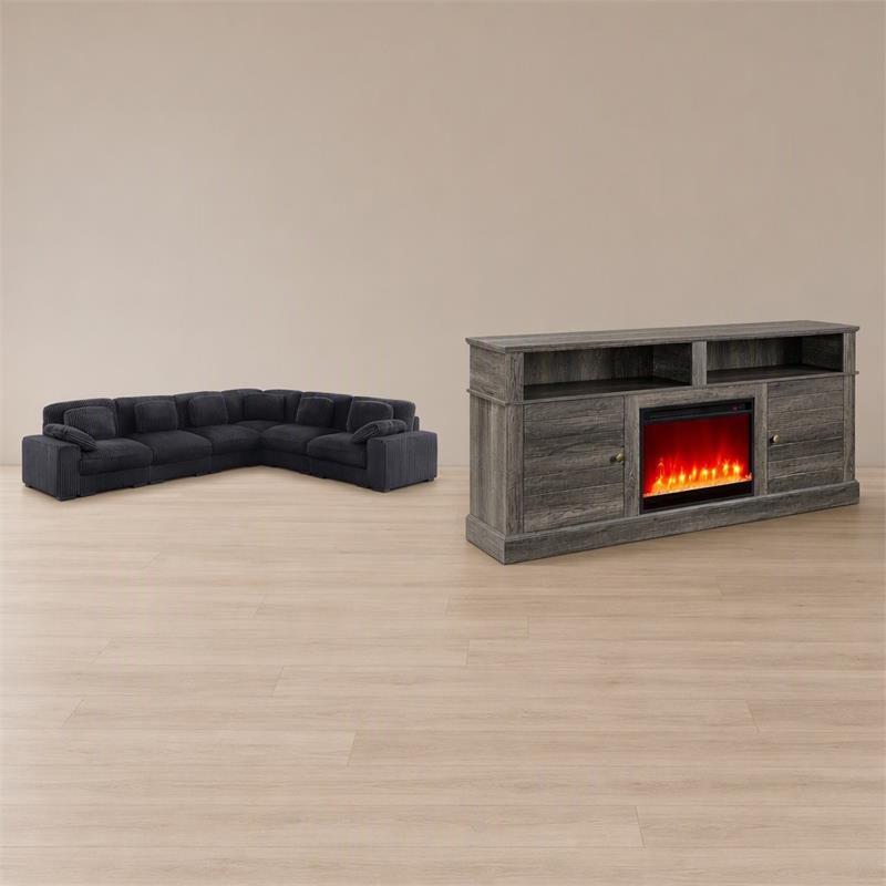 Pemberly Row 2Pc Set of Fireplace TV Stand & Modular Sectional Sofa