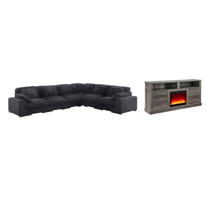 Pemberly Row 2Pc Set of Fireplace TV Stand & Modular Sectional Sofa