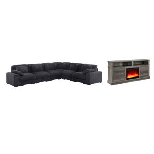 Pemberly Row 2Pc Set of Fireplace TV Stand & Modular Sectional Sofa