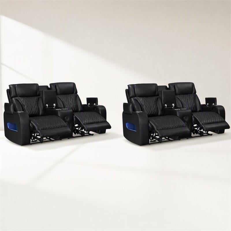 Pemberly Row Set of 2 Power Reclining Loveseat with LED Lighting