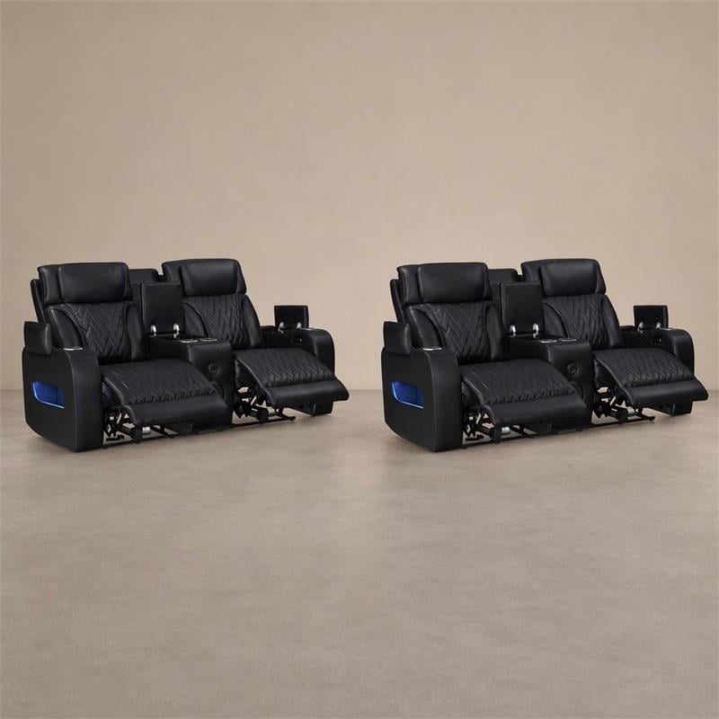 Pemberly Row Set of 2 Power Reclining Loveseat with LED Lighting