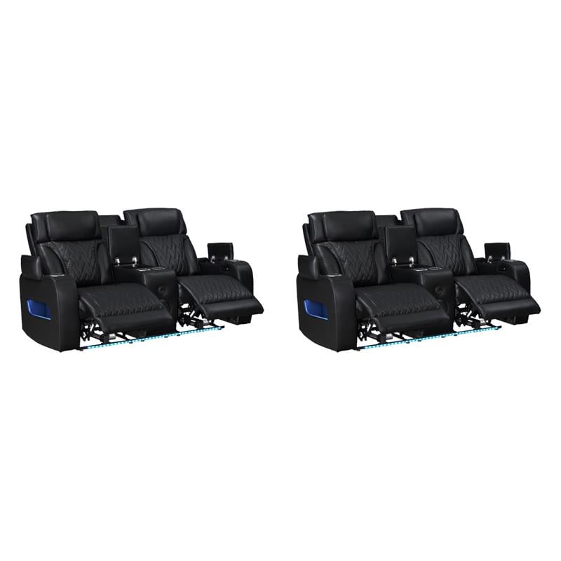 Pemberly Row Set of 2 Power Reclining Loveseat with LED Lighting